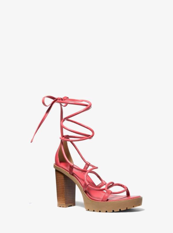 Damske Sandále Michael Kors Vero Leather Platform Svetlo Červené - Topanky Michael Kors Outlet | UJPSE-2065